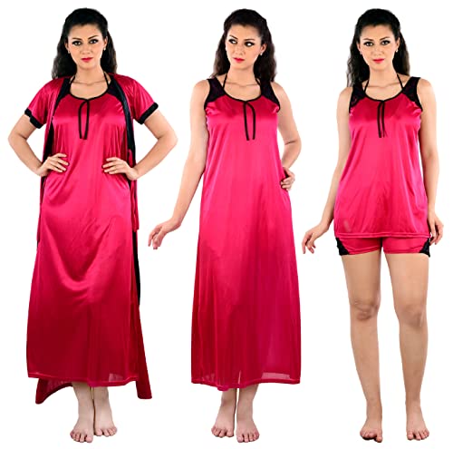 Image of Women's Nightwear Nightdress Nighty,Robe with Top & Shots Set (4pc Set of Robe, Nighty, Top & Shorts)