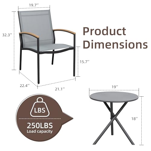 image for Shintenchi 3 Pieces Patio Bistro Sets, Outdoor Textilene Fabric Conver