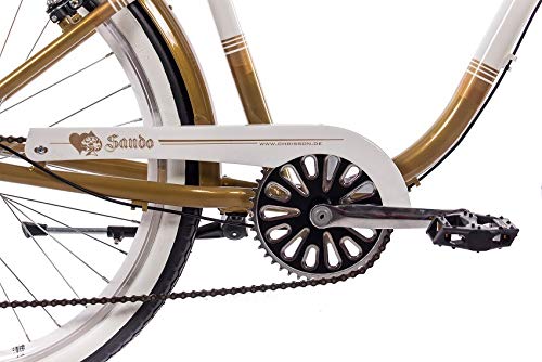 CHRISSON 26 Zoll Beachcruiser Sando Weiss Gold mit 6 Gang Shimano Tourney Kettenschaltung, Damenfahrrad, Herrenfahrrad im Retro Look, Vintage Cruiser Bike