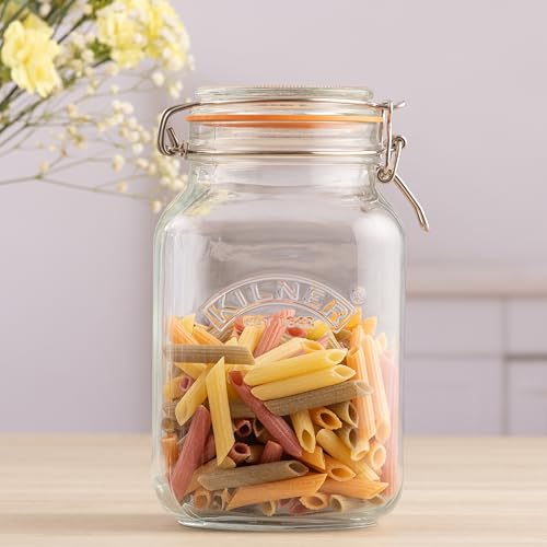 Kilner Premium Borosilicate Clip Top Food Storage Container Jar for thinKitchen with Lid with Wire Clip Lock, Airtight Glass (2 Litre)Transparent