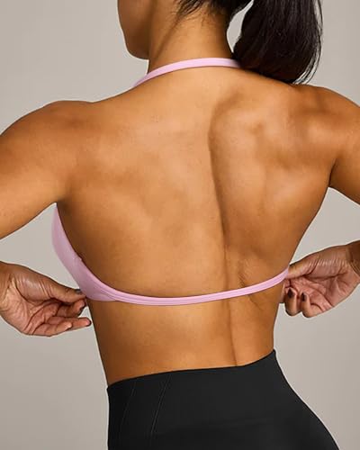 Image of OMKAGI Halter Sports Bras for Women Padded Strappy Bra Open Back Workout Gym Crop