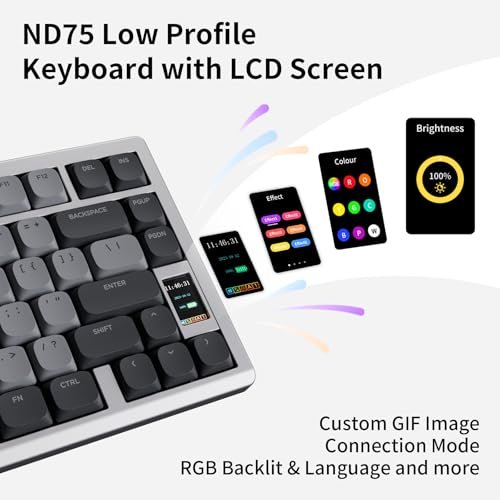 Image of OOCTPK Mechanical Keyboard, Chilkey ND75 LP Wireless Gaming Keyboard with LCD Screen, Bluetooth 5.3 /2.4G /USB-C, Hot Swappable Per-Key RGB Custom, Thin Front, Wrist Rest, Full-Aluminum, PC /Mac Support