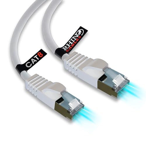 rhinocables CAT 8 5m White Ethernet Cable | 40Gbps, For Home & Office Setups | High-Speed Performance For Gaming, Streaming & Browsing, With Minimal Interference & Lag-Free Connectivity (Single)