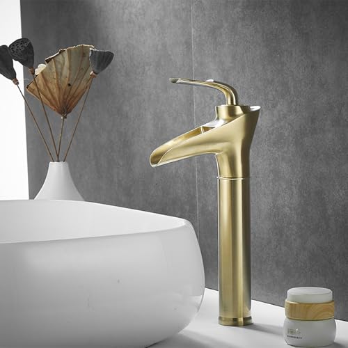 Mitigeur de lavabo cascade noir en laiton à 1 trou pour eau chaude et froide