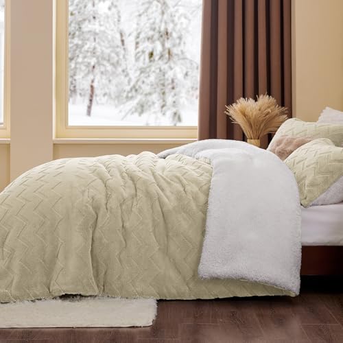 Image of BEDELITE Fluffy Sherpa Twin Comforter Set,Linen