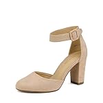 DREAM PAIRS Women's High Heel Ankle Strap Closed Toe Chunky Wedding Pumps Shoes