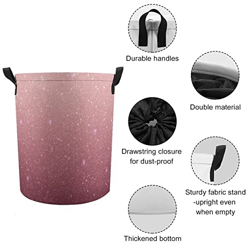 Rose Gold Glitter Laundry Basket Pink Bling Printed Laundry Hamper Collapsible Round Girls Dirty Clothes Hamper Toys Storage Basket With Drawstring For Kids Bedrooms Nursery #TOP3