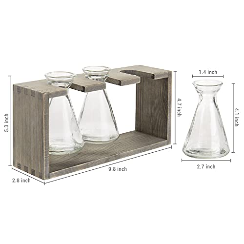 Mygift 3-Clear Glass Bulb Vases Beaker Set With Rustic Gray Wood Stand #TOP3