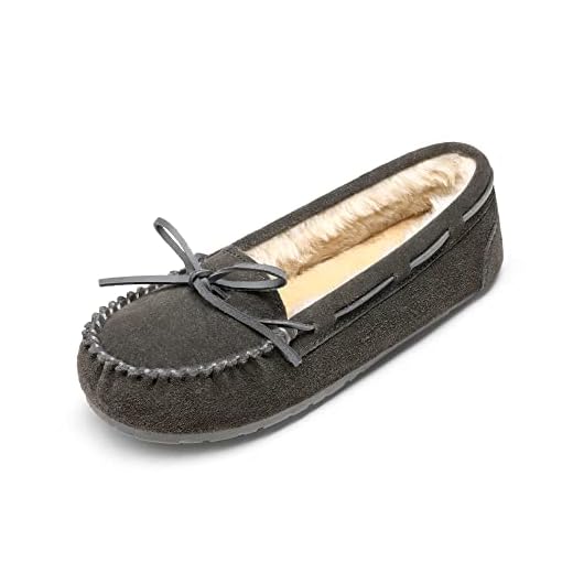 DREAM PAIRS Women's Shozie-01 Faux Fur Cozy House Slippers Suede Leather Moccasin Shoes for Indoor and Outdoor Wear,Grey, Size 7.5-8