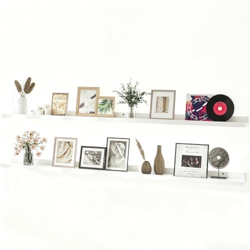 Image of White Floating Shelves for Wall Decor, 60 in Shelf with Lip Set of 2