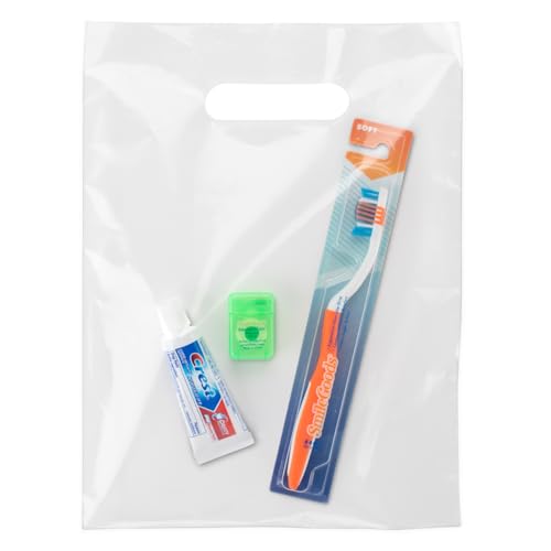 Image of Practicon Plastic Merchandise Bag with Die Cut Handle, 9 inch x 12 inch Size, 2 Mil Bag, 100 Pack, Clear