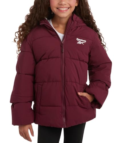 Reebok Chaqueta de invierno para niña, parka acolchada y pesada, chaqueta de esquí con forro polar sherpa para niñas (4-16), Granate, 10-12