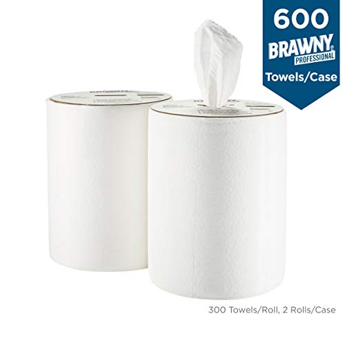 Image of Brawny Professional D300 Disposable Cleaning Towel, Centerpull Roll Bucket Refill by GP PRO (Georgia-Pacific), 20045, White (2 Rolls, 300 Towels per Roll)