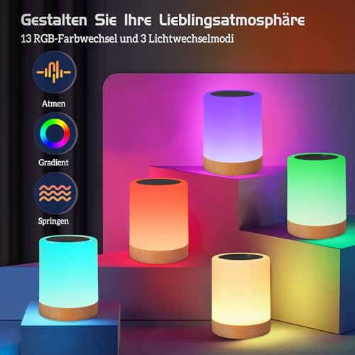 Bonsery Nachttischlampe Touch Dimmbar, Led Akku Tischlampe Kabellos mit USB Aufladbar, Baby Nachtlicht Kinder mit Timer & Memory für Schlafzimmer Badezimmer Wohnzimmer Party