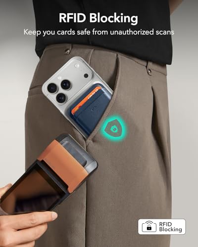 ESR für MagSafe Wallet, 5 Karten Halter, RFID Schutz, iPhone Wallet mit 3200g Magnetstärke, Veganes Leder, für iPhone 17e/17/16/15/14/13/12 Serie und Ausgewählte Samsung Geräte, Nicht für mini, Blau