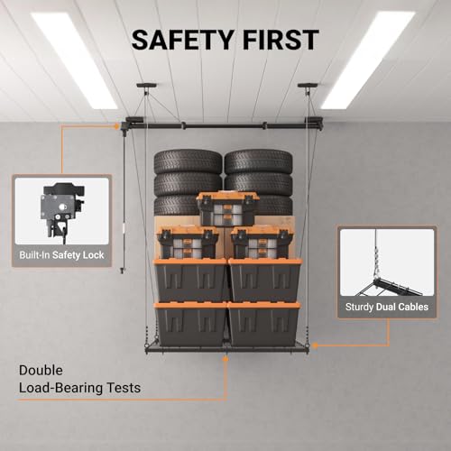 Eshelf Adjustable Overhead Garage Storage Rack, 4X4Ft Garage Ceiling Storage Lift, Heavy Duty Garage Storage Lift System With 300Lbs Weight Capacity, Perfect For Kayaks, Ladders thumb #3
