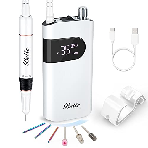 Belle Nail Drill Electric Nail File Machine, LCD Display 30000 RPM Upgrade Efile Nail Drill for Acrylic Gel Nails Removing, Polishing, Shaping, Buffing, Compact Vertical Design 100-240V