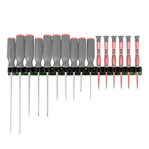 ARES 62028 - Green 16.5-Inch Magnetic Screwdriver Organizer - Aluminum Rail Stores up to 16 Screwdrivers or Small Tools and Keeps Your Garage Organized