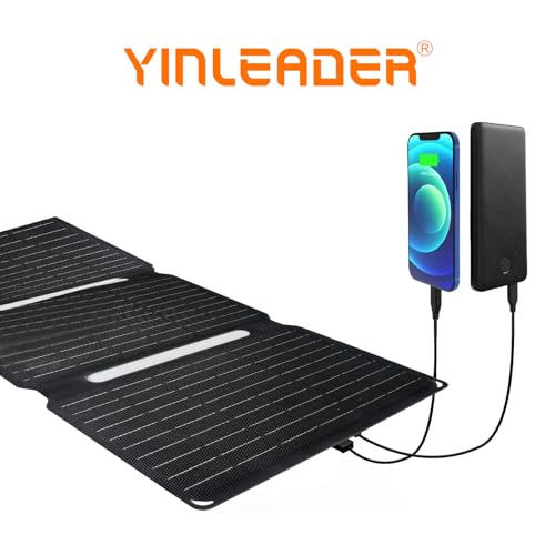 Yinleader 30W Tragbares Solarpanel – Faltbares Solarladegerät mit 18W USB-C & USB-A QC3.0 Schnellladung, IP65 Wasserdicht, Kompatibel mit Handy, Tablet, Powerstation