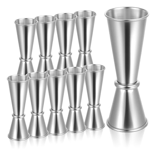 10 Pcs Silver Jigger for Bartending, 2 oz & 1 oz Double Japanese Jiggers, 304 Stainless Steel Shots...