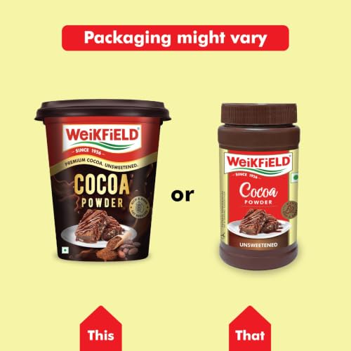 Image of Weikfield Cocoa Powder | Low Fat Rich & Decadent Pure Cocoa Powder | Unsweetened Dark Cocoa for Baking, Desserts, Healthy Smoothies, Brownies, Hot Chocolate & Cakes | Reusable Poly Jar | 150g Jar