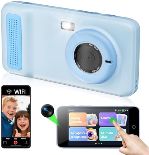 Gisotu AI Everything Recognition Kids Camera for 4-12 Years Old Girls Boys, Supports 2.4GHz Wi-Fi,4" LCD Touch Screen,Dual Lenes Selfie Digital Camera,Gift Ideas for Birthday Christmas Festival