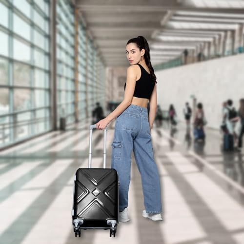 Image of Trolley Bag Small Size, 56 cms Hard Side Travel Bag for Women, 8 Wheel Luggage Suitcase for Travelling, Cabin-Friendly, Scratch Resistant, Small Trolley Suitcase (Black., Small)
