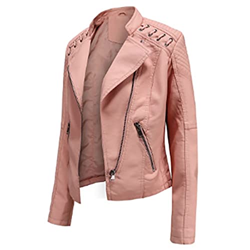 Toggle Coat, Winter Coats For Women Coats Pea Ladies Lapel Motor Jacket Coat Zip Biker Short Punk Cropped Tops Women's Wool Jackets Short Trenchcoats Trench Coat Shearling Coats (3Xl, Pink) #TOP2