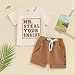 JLKGICF Baby Boy Clothes Toddler Summer Outfit Casual Short Sleeve Letter Print T-Shirt Tops Elastic Waist Shorts 2Pcs Set (Beige, 18-24 Months)