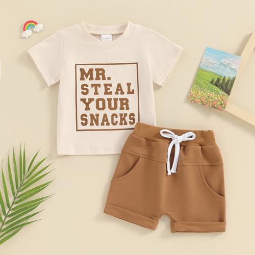 Toddler Baby Boy Clothes Summer Funny Letter Print Shirts Top Solid Pocket Shorts 2PC Sets Kids Casual Outfits2