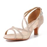 Syrads PedreríA Zapatos de Baile Latino para Mujer Salsa SalóN Tango Moderna Bachata Zapatos,Oro 6cm Heel,37 EU