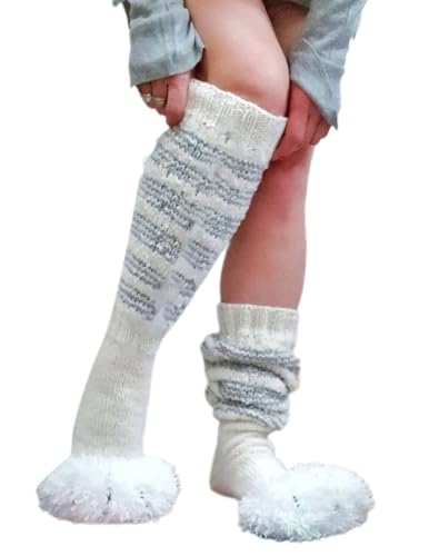 Women Kawaii Cat Paw Knee High Socks Fuzzy Cute Fleece Warm Leg Warmers Stockings Christmas Gift for Girls