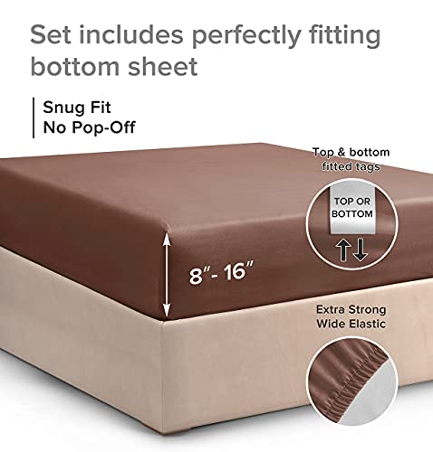 Full Fitted Sheet - Single Fitted Deep Pocket Sheet - Fits Mattress Perfectly - Soft Wrinkle Free Sheet - 1 Fitted Sheet Only – Brown #TOP2