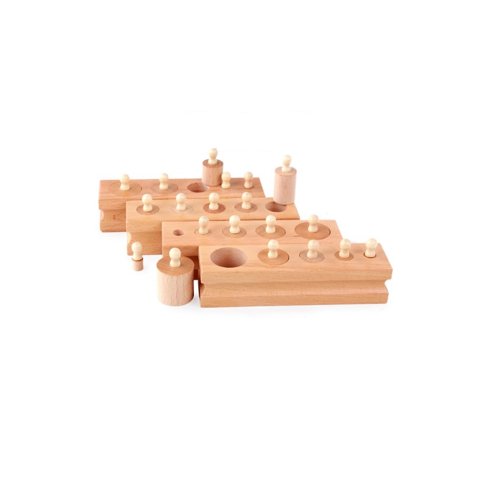 Petits Emboîtements Cylindriques Montessori – 4 Blocs en Bois pour Motricité Fine, Discrimination Visuelle et Pré-écriture – Dès 2 Ans et Demi (: K700-1/A021)