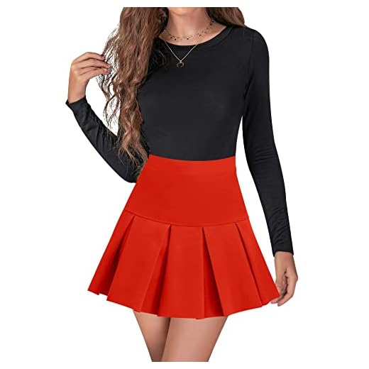 High Waisted Pleated Skirts for Women Skater Tennis Skirt with Shorts Pockets Cute Mini A-Line Skirt (#1 Red,Small)