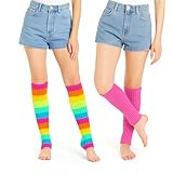 OIXEYA 2 Paia Scaldamuscoli Donna, Leg Warmers, Arcobaleno Ginocchiere e Rosa Maglia Gambe Scaldabagno le Donne Colore Alla Moda Gambe Scaldabagno per Retro Anni