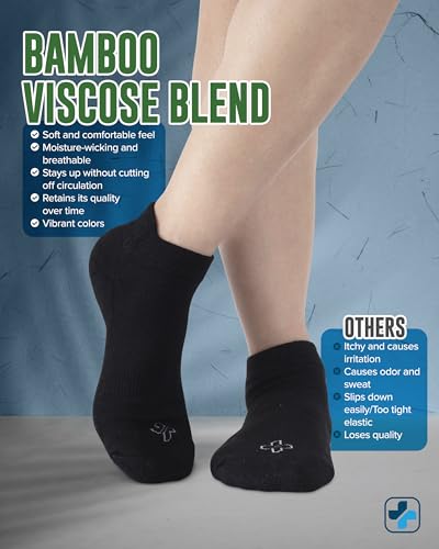 Doctor's Select Viscose Bamboo Ankle Diabetic Socks for Women and Men - 6 Pairs | Super Soft, Non Binding, Loose Wide Top