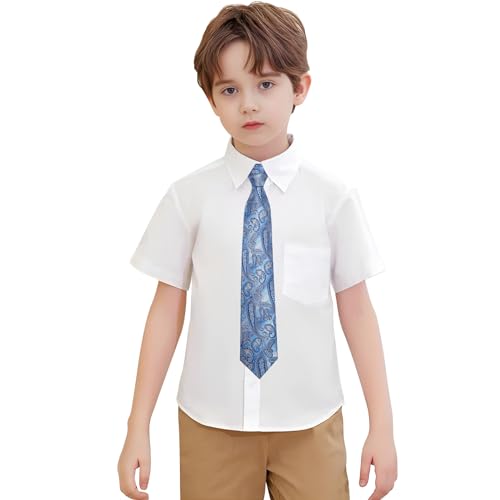 Image of Hi-Tie Boys Tie Pre-Tied Pocket Square Set Adjustable Kids Neckties Age 7-11 Years School UniForm Graduation