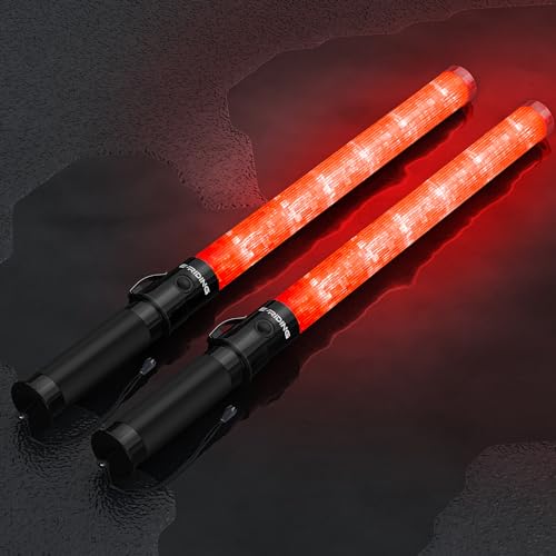 E-riding 2 Pack Traffic Wand, 21 Inch LED Traffic Control Wand with 3 Flashing Modes & Side Clip, Red Safety Baton for Traffic Control, Parking, Aircraft, Car Directing