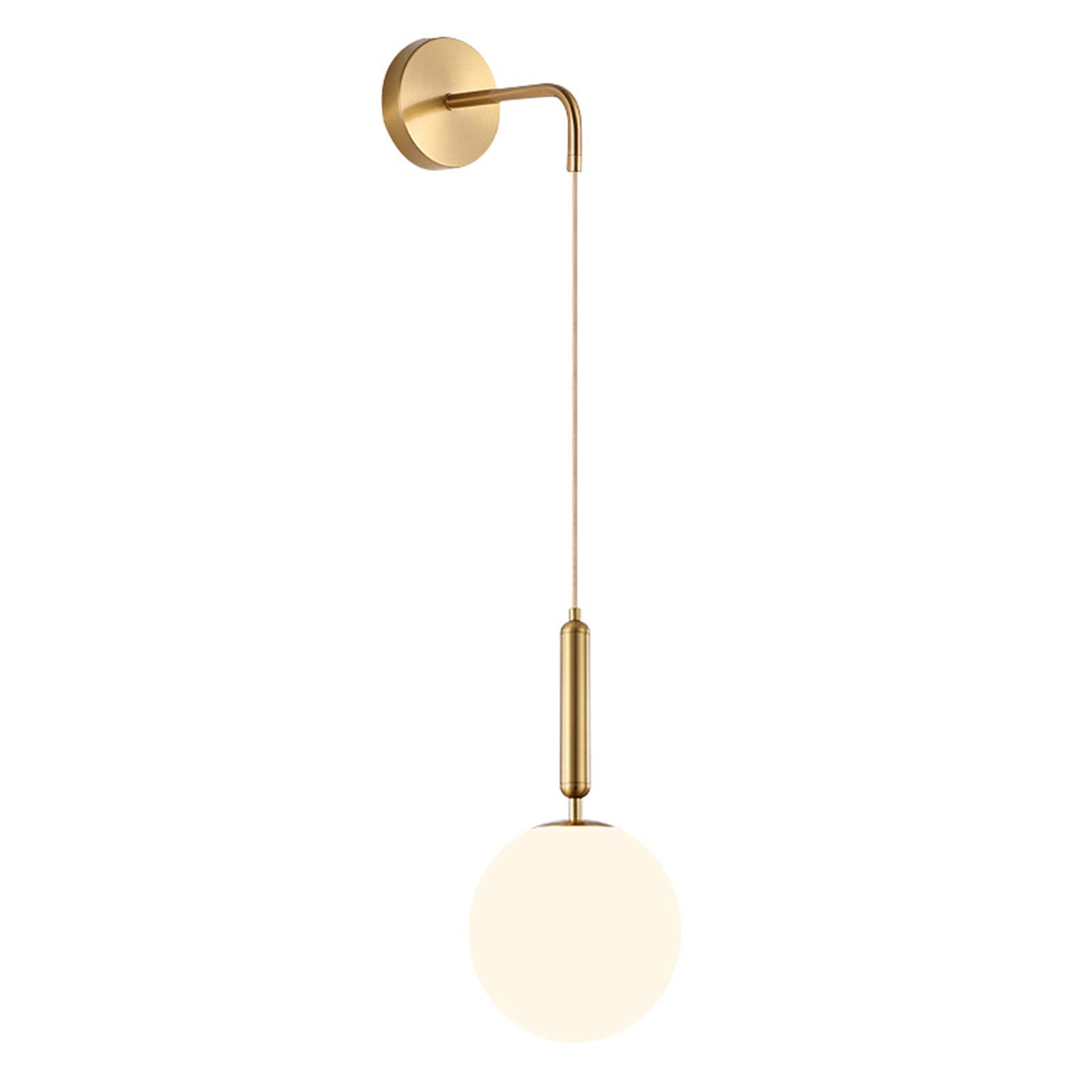 Globo in vetro bianco da 150 mm e metallo dorato Applique da parete Lampada da parete a goccia per comodino (Vetro bianco e metallo dorato) (Vetro Bianco + Metallo Dorato, 1 Pezzo)