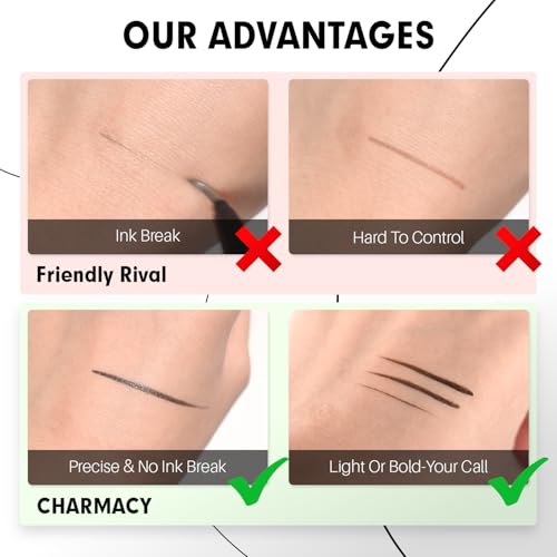 Image of CHARMACY Liquid Eyeliner Waterproof, Intense Black Long Lasting Eyeliner Pen with Ultra Fine Tip, Smudge Proof, Smear Proof, Easy Apply for Winged Liner & Precise Lines, Beginner Friendly, 0.6ml