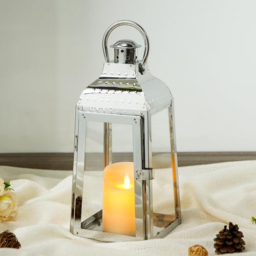 Lanterne à bougie décorative en acier inoxydable argenté avec verre trempé Progress - 3