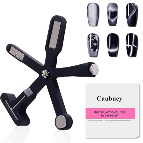 Caubuey 6 in 1 Nail Magnet, Multifunctional Cat Eye Gel Nail Polish Magnet with Silicone Protective Case, Magnetic Nail Polish Magnets, Nail Art Design Tools Home Salon DIY, Black