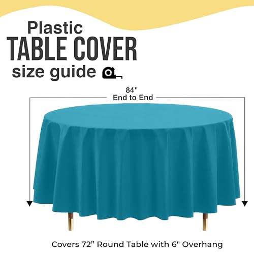 Image of Exquisite 66% Thicker Premium Turquoise Round Tablecloth 0.5 Mil 6 Pack Plastic Table Cloth Disposable 84 Inch Round Plastic Tablecloth Won't Tear Easily Like Cheap Thin Brands