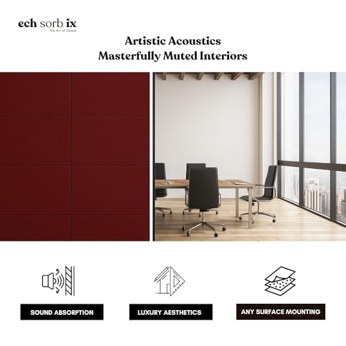 Image of MMT Acoustix Premium Felt Acoustic Panels for Offices, Bedrooms & Studios | Sustainable PET Felt Panels for Echo Reduction & Sound Absorption | 1x1 Ft, 9mm Thick | Wine- Pack of 8