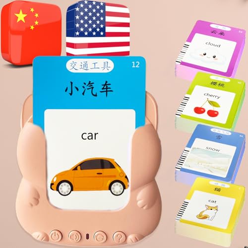 MoLingvora Talking Flash Cards Bilingual for Toddlers - Chinese English Flashcards for Kids Adults, Test Mode, Pocket Speech Children, Interactive Vocabulary Learning, Audible Gift Boy Girl (Mandarin)