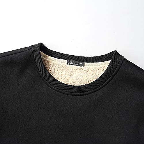 Faskunoie Men's Crewneck Sweatshirts Black Fleece Sherpa Lined Heavy Warm Pullover Shirts #TOP2