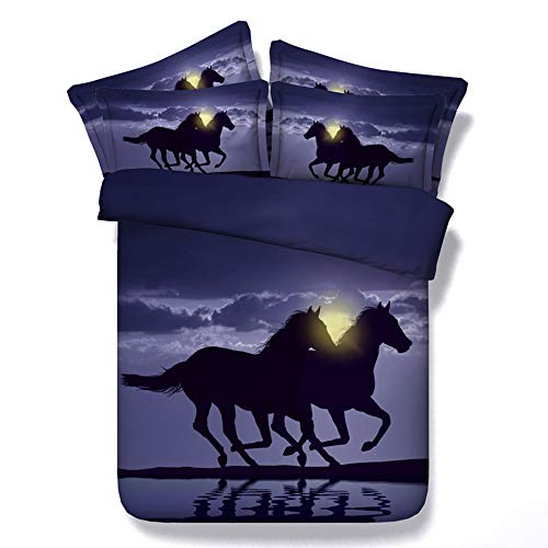 Sticker superb Blanc Noir Cheval Courant Parures de Lit pour 2 Personnes, 3 Pièces Hiver Automne Housse de Couette avec 2 x Taie d'oreiller (Cheval Courant 3,...