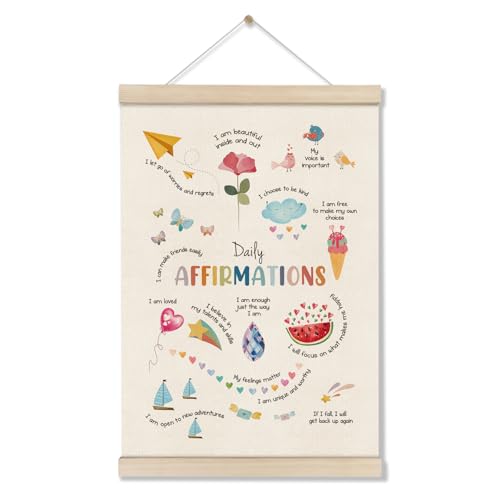 Image of DOI-LANEE Daily Affirmations Wall Decor for Women Kids,Positive Inspirational Motivational Mental Health Posters Hanger Frame,Wall Art for Therapist Calming Office Nursery Playroom Bedroom,12x16 Inch