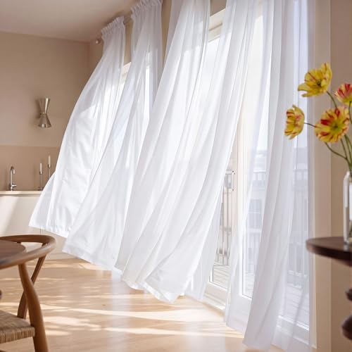 Image of NICETOWN White Sheer Light Filtering 120 Inch Curtains, W42xL120, 2 Panels | Rod Pocket Lightweight Drapes Voile Sheer Air & Breathable Window Treatments for Living Room /Bedroom